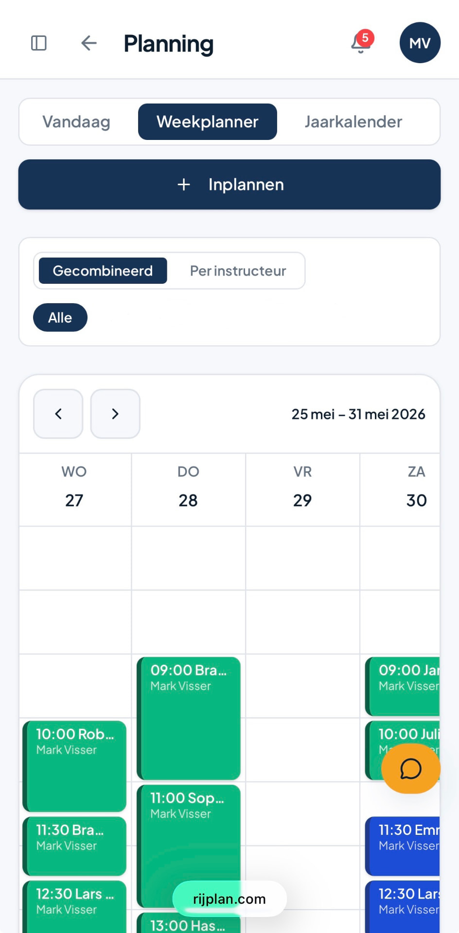 RijPlan weekplanner op een telefoon